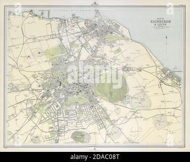 Stadtplan farbig alte Stadtkarte 1895: Umgebung von Edinburgh M5 Historische 