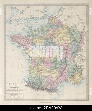 FRANKREICH zeigt vorrevolutionäre PROVINZEN. Original Handfarbe. SDUK 1857-Karte Stockfoto