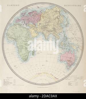 ÖSTLICHE HEMISPHÄRE Europa Afrika Asien vermeintlicher antarktischer Kontinent SDUK 1857 Karte Stockfoto