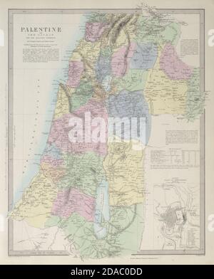 PALÄSTINA mit den Hauran. Israel Jordanien Syrien Libanon. Jerusalem. SDUK 1857-Karte Stockfoto