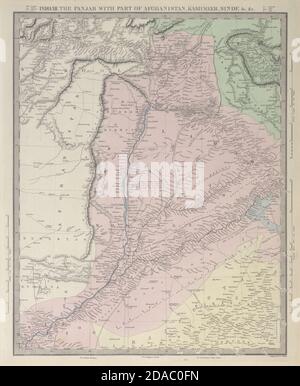 BRITISCHES INDIEN. PANJAB Pakistan Punjab Afghanistan Kaschmir Sinde. SDUK 1857-Karte Stockfoto