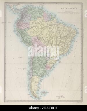 SÜDAMERIKA. Brasilien Peru Bolivien w/Litoral Patagonia La Plata. SDUK 1857-Karte Stockfoto