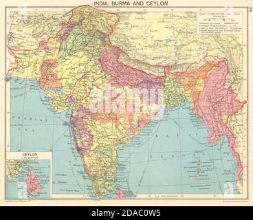 ZWEITER WELTKRIEG. Indian, Burma & Ceylon 1943 alte Vintage Karte Plan Chart Stockfoto