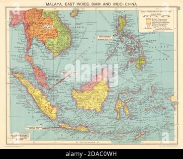WELTKRIEG 2 Japanisch besetzten Philippinen Indochina Thailand Indonesien 1943 Karte Stockfoto