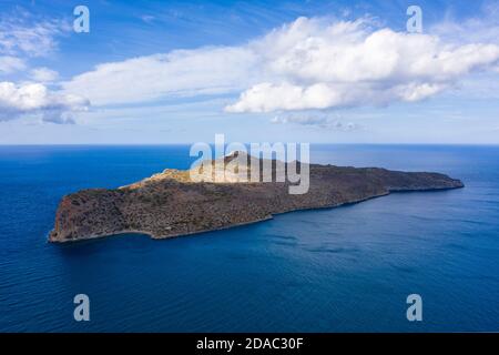 Luftaufnahme der Agioi Theodoroi Insel, Agia Marina, Chania, Kreta Stockfoto