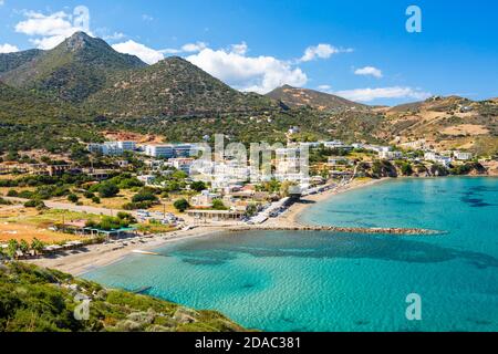 Das Küstendorf Bali an einem klaren Sommertag, Mylopotamos Gemeinde, Kreta Stockfoto