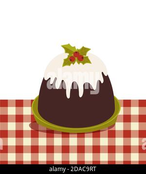 Traditionelle Weihnachts Pudding auf Tischdecke Ikone Stock Vektor