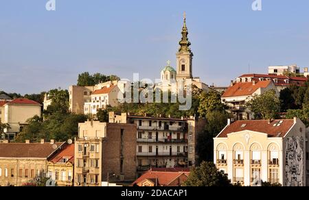 Blick auf die Innenstadt von Belgrad vom Flussufer aus, Belgrad, Serbien Stockfoto