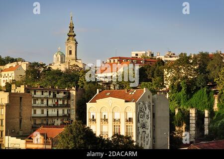 Blick auf die Innenstadt von Belgrad vom Flussufer aus, Belgrad, Serbien Stockfoto