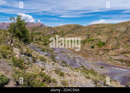 Landwirtschaftliche Landschaft in der Region Maragua, Departemento Sucre, Cordillera Central, Anden, Bolivien, Lateinamerika Stockfoto