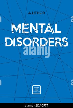 Die Phrase psychische Störungen wird durch Stücke geteilt. Buchcover kreatives Konzept. Psychologie oder psychische Gesundheit Themen. Design im Stil der Mitte des Jahrhunderts. Stock Vektor