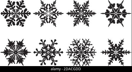 Winter schwarz isoliert Schneeflocke Symbole. Vektorgrafik. Stock Vektor