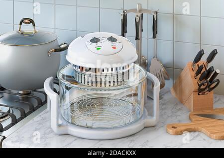 Umluftofen auf dem Küchentisch. 3D-Rendering Stockfoto
