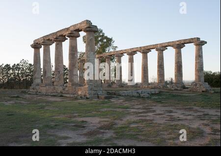 Die Tavole Palatin ('Palatin Tabellen') sind die Überreste eines hexastyle peripteral griechischen Tempel des sechsten Jahrhunderts v. Chr., gewidmet der Göttin Hera. Stockfoto