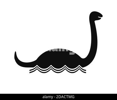 Loch Ness Monster Silhouette im See auf weißem Hintergrund. Vektorgrafik. Stock Vektor