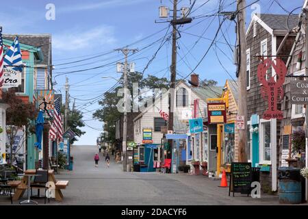 Geschäfte entlang Bearskin Neck in Rockport, Massachusetts auf Cape Ann (Essex County), USA. Stockfoto