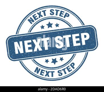 Nächster Schritt Stempel. Nächster Schritt Zeichen. Runde Grunge Etikett Stock Vektor