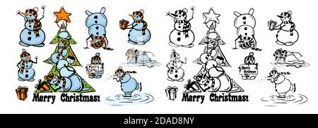Ein Satz von niedlichen Schneemänner. Vektorgrafik Stock Vektor