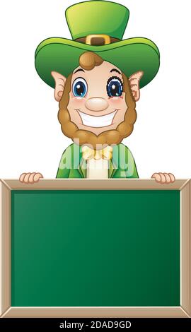 Vektor-Illustration von Cartoon Kobold hält Kreidetafel Zeichen Stock Vektor