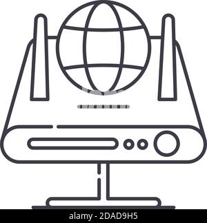 Switch Router Symbol, lineare isolierte Illustration, dünne Linie Vektor, Web-Design-Zeichen, Umriss Konzept Symbol mit editierbarer Kontur auf weißem Hintergrund. Stock Vektor