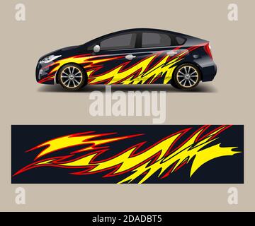 Rennwagen mit abstrakten Streifenformen für das Unternehmen. Sport Car Racing Wrap Vector Design Vorlage Design Vector Vector Vector Stock Vektor