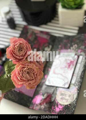 Drei rosa Blüten und verschwommen weichen Hintergrund Stockfoto