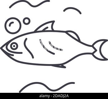 Makrelensymbol, lineare isolierte Illustration, dünner Linienvektor, Webdesign-Zeichen, Umrisskonzept-Symbol mit editierbarer Kontur auf weißem Hintergrund. Stock Vektor