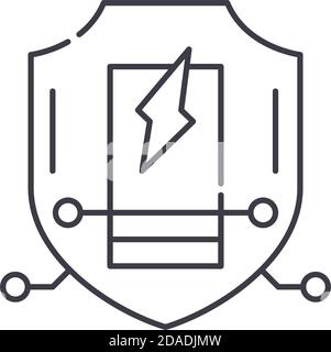 Symbol für Niederspannungsschutz, lineare isolierte Illustration, Vektor mit dünnen Linien, Webdesign, Umrisskonzept mit bearbeitbarem Strich auf Weiß Stock Vektor
