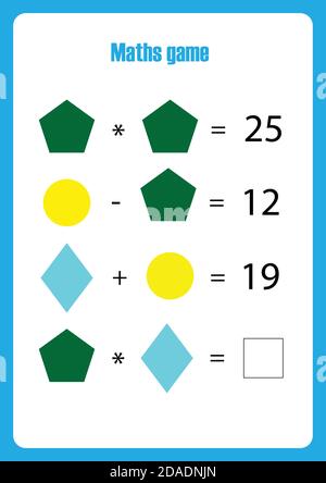 Mathematik Spiel mit Bildern geometrische Formen für Kinder, mittlere Ebene, Bildung Spiel für Kinder, Vorschule Arbeitsblatt Aktivität, Aufgabe für die Stock Vektor