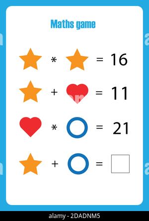 Mathe Spiel mit Bildern geometrische Formen für Kinder, mittlere Ebene, Bildung Spiel für Kinder, Vorschule Arbeitsblatt Aktivität, Aufgabe für die Entwicklung Stock Vektor