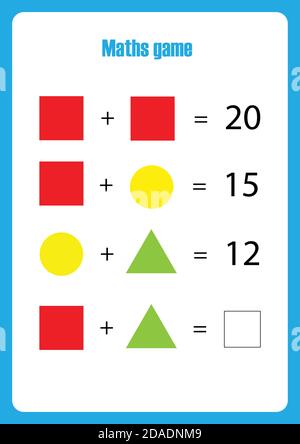 Mathe Spiel mit Bildern geometrische Formen für Kinder, einfache Ebene, Bildung Spiel für Kinder, Vorschule Arbeitsblatt Aktivität, Aufgabe für die Entwicklung von Stock Vektor