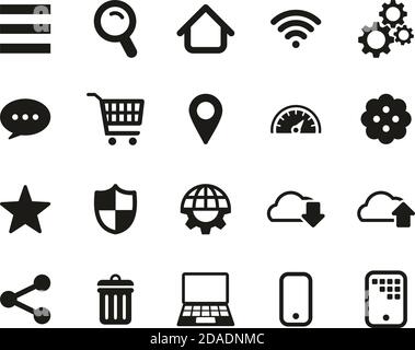 Symbole Für Suchmaschinen Oder Benutzeroberflächen – Schwarz-Weiß-Set Groß Stock Vektor