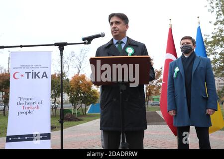 Nicht exklusiv: KIEW, UKRAINE - 11. NOVEMBER 2020 - außerordentlicher und bevollmächtigter Botschafter der Republik Türkei in der Ukraine Yagmur Ahmet Guld Stockfoto