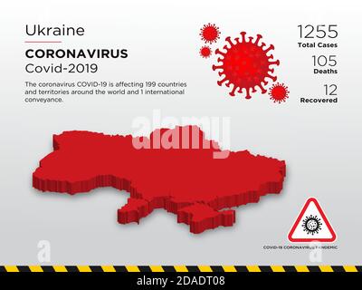 Ukraine Betroffenes Land 3D-Karte von Coronavirus-Krankheit Design-Vorlage Stock Vektor