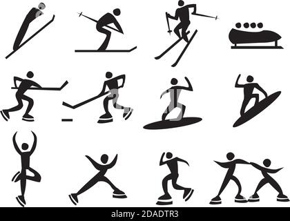 Ikone der Silhouetten Mann genießen den Wintersport. Vektorgrafik. Stock Vektor
