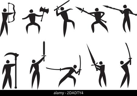 Vektor-Illustration der Ikone Mann Durchführung der Kampfkunst mit Martial kunst Waffen Stock Vektor