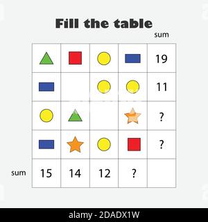 Mathematik Spiel mit Bildern geometrische Formen für Kinder, Bildung Spiel für Kinder, Schule Arbeitsblatt Aktivität, Aufgabe für die Entwicklung der logischen Stock Vektor