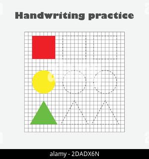 Handschrift Übungsblatt, Kinder Vorschule Aktivität, pädagogische Kinder Spiel, druckbare Arbeitsblatt, Schreiben Ausbildung, geometrische Formen, Vektor Stock Vektor