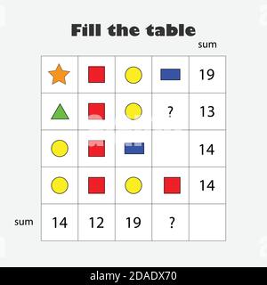 Mathematik Spiel mit Bildern geometrische Formen für Kinder, mittlere Ebene, Bildung Spiel für Kinder, Schule Arbeitsblatt Aktivität, Aufgabe für die Stock Vektor