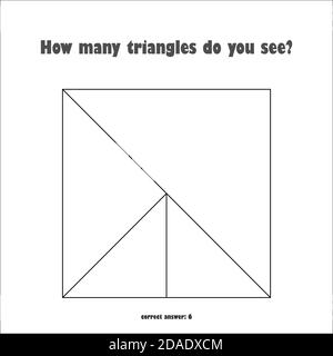 Zählen Sie die Dreiecke, Mathe-Spiel für Kinder, einfache Ebene, Bildung Spiel für Kinder, Vorschule Arbeitsblatt Aktivität, Aufgabe für die Entwicklung der logischen Stock Vektor