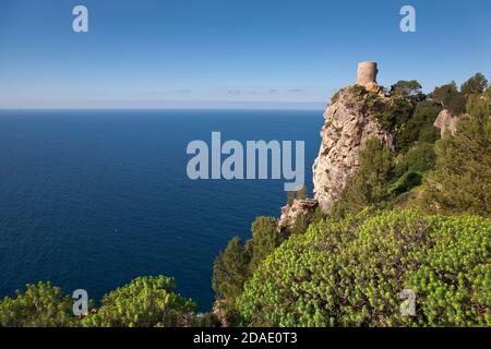 Geographie / Reisen, Spanien, Mallorca, Banyalbufar, Wachturm Talaia de, Animes an der Westküste, Banya, Additional-Rights-Clearance-Info-not-available Stockfoto