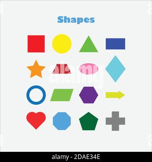 Verschiedene bunte geometrische Formen für Kinder, Spaß Bildung Spiel für Kinder, Vorschulaktivität, Satz von grundlegenden Formen, Vektor-Illustration Stock Vektor