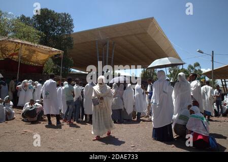 Christliche äthiopische Pilger in Lalibela, Äthiopien Stockfoto