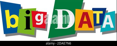 Big Data, Wort und Text aus Papier geschnitten, in flachem Design Stock Vektor