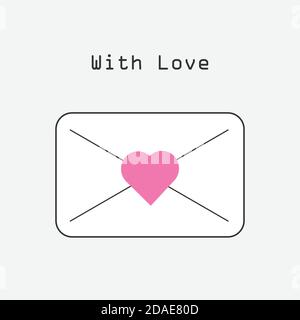 Valentinstag Brief mit rosa Herz, einfaches Design, Vektor-Illustration Stock Vektor