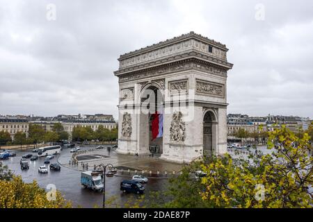 Luftaufnahme des Arc de Triomphe, Paris Stockfoto