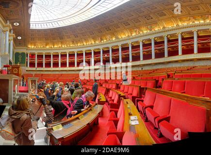 Frankreich, Ile-De-France, Paris, Gebiet als Weltkulturerbe der UNESCO, Bourbon-Palast, Sitz der französischen Nationalversammlung, der Semicycle Stockfoto