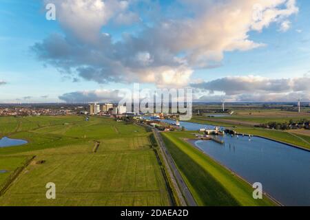 Drohnenansicht, Landschaft an der Husumer Au, Husum, Schleswig-Holstein, Deutschland, Europa Stockfoto