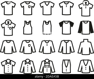 Shirt Icons Schwarz & Weiß Set Groß Stock Vektor