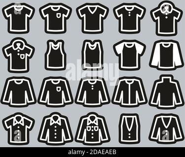 Shirt Icons Weiß Auf Schwarz Sticker Set Groß Stock Vektor